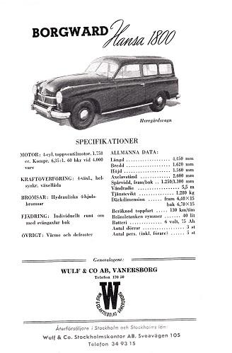 1954 Borgward Hansa 1800 Herrgårdsvagn broschyr svensk