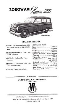 1954 Borgward Hansa 1800 Herrgårdsvagn broschyr svensk