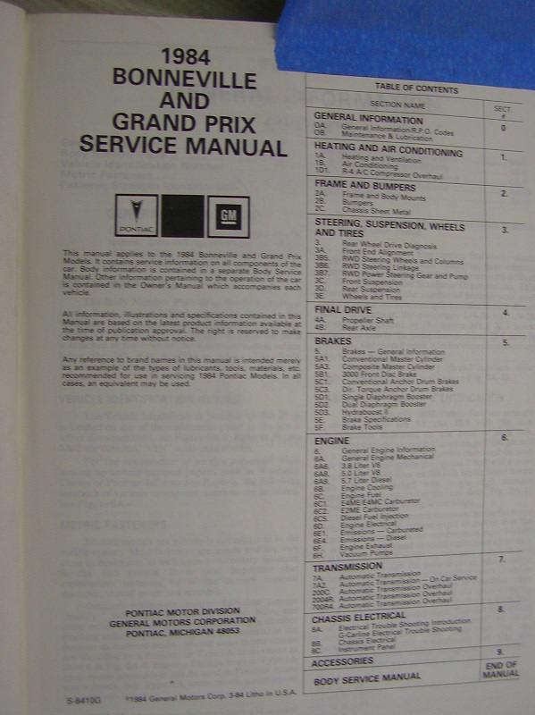 1984 Pontiac Grand Prix Bonneville Service Manual - 2