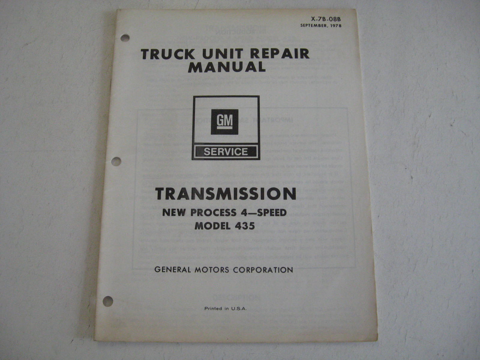 1979 Chevrolet Truck Unit Repair Manual Transmission New Process 4 - speed model 435