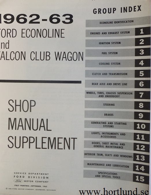 1962-1963 Ford Econoline and Falcon Club Wagon Shop Manual supplement - 2