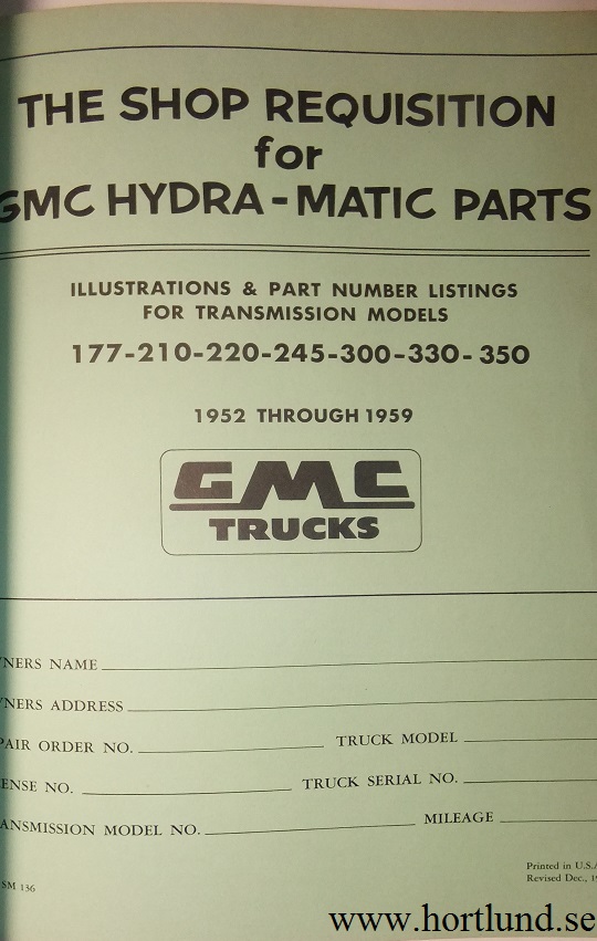 1952 - 1959 GMC Hydra-Matic Overhaul Practices and Parts Book - 3