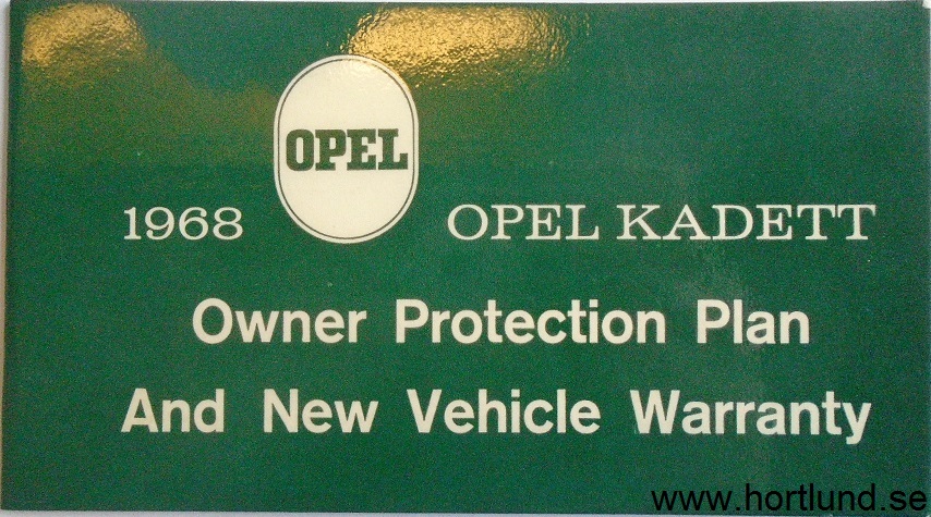 1968 Opel Kadett Owner Protection Plan