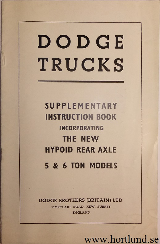 1950 - 1951 Dodge Truck 5 & 6 Ton Supplement Instruction Book