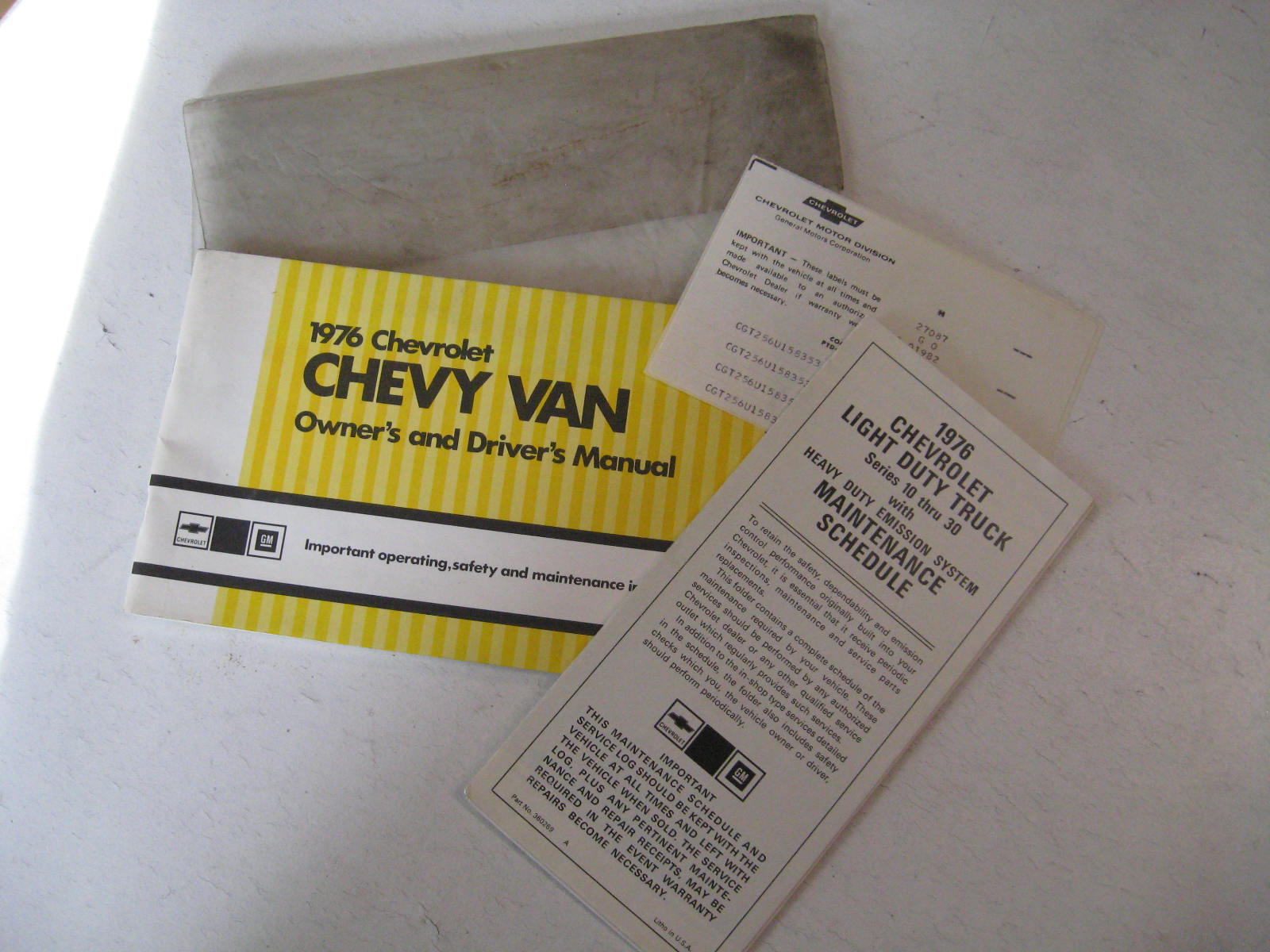 1976 Chevrolet Chevy Van Owners Manual + Maintenance Schedule + Owners warranty B.F Goodrich