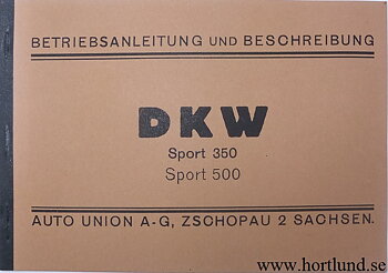 1933 DKW Sport 350 500 Instruktionsbok