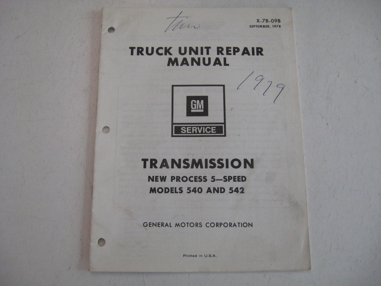 1979 Chevrolet Truck Unit Repair Manual Transmission New Process 5-Speed models 540 and 542