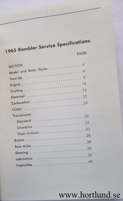 1965 Rambler Service Specifications - 2