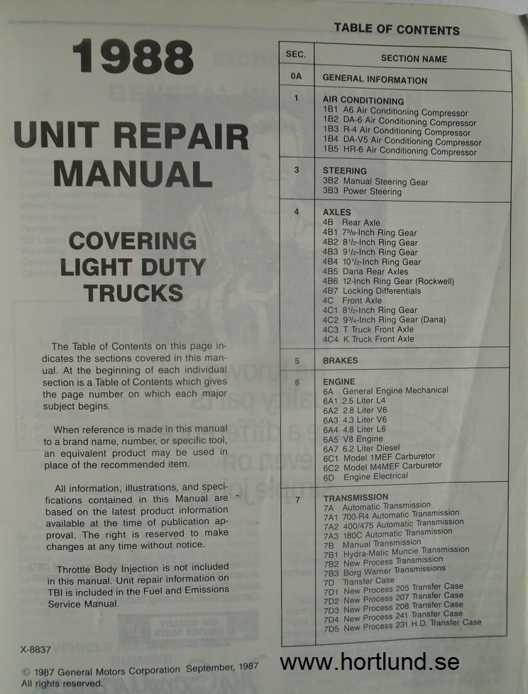 1988 GMC Light Duty Truck Unit Repair Manual - 2
