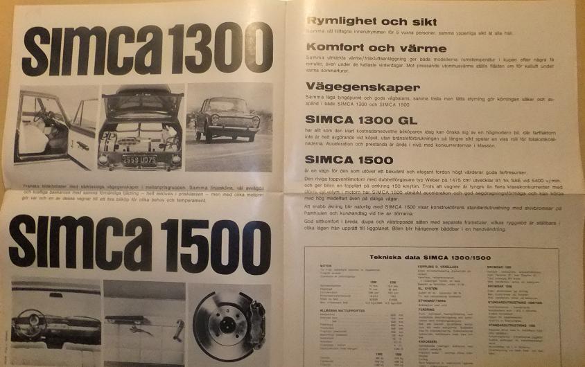 1964 Simca 1300 & 1500 broschyr svensk - 2