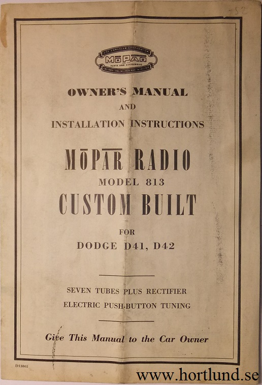 1951 Dodge Radio Model 813 Owner's Manual
