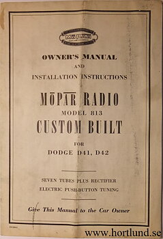 1951 Dodge Radio Model 813 Owner's Manual