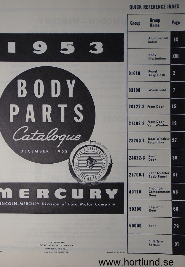 Www.hortlund.se - 1953 Mercury Body Parts Catalog