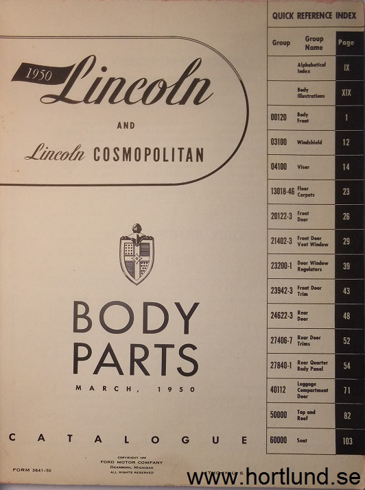 1950 Lincoln Body Parts Catalogue - 2