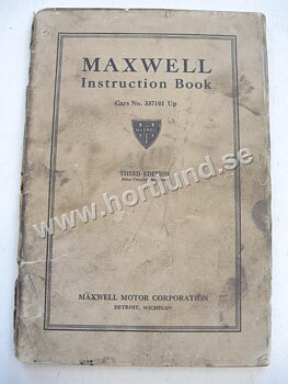 1921 Maxwell Instruction Book Cars No. 337101 Up Third Edition