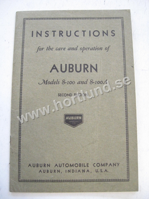1932 Auburn Instructions Models 8-100 and 8-100A Second Edition