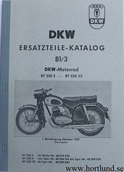 1957 DKW RT 175 S, RT 175 VS, RT 200 S, RT 200 VS Reservdelskatalog