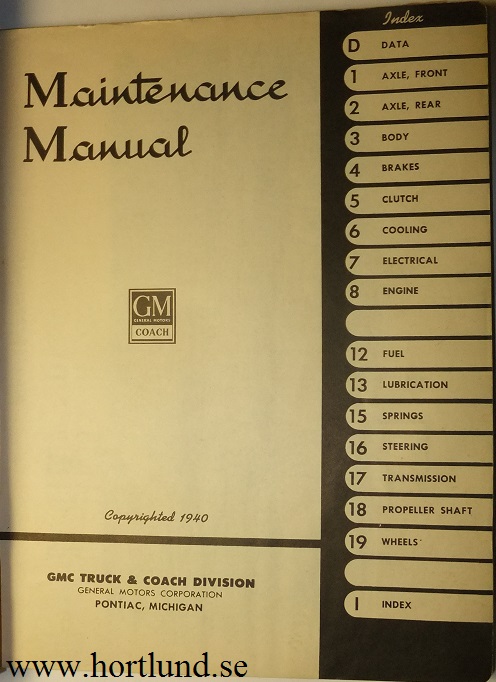 1940 GMC PGG, PDG-37 & 41 Buss Maintenance Manual - 2
