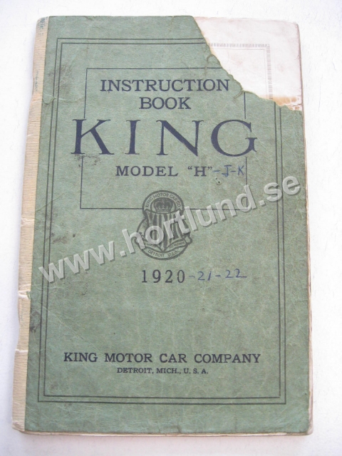 1920 King Instruction Book Model H
