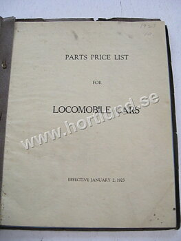 1923 Locomobile Parts Price List includes Riker truck parts price list