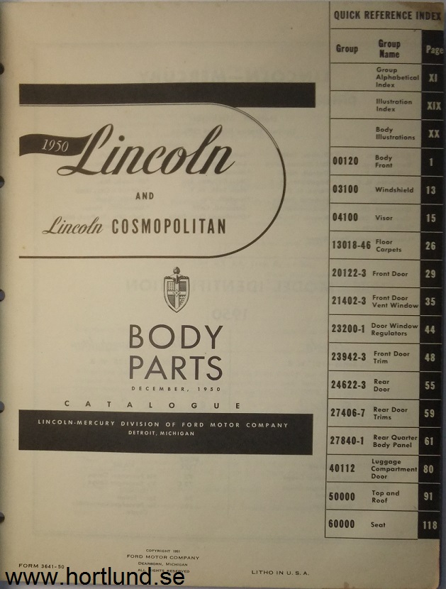 1950 Lincoln Body Parts Catalogue - 2