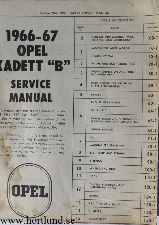 1966-1967 Opel Kadett B Service Manual