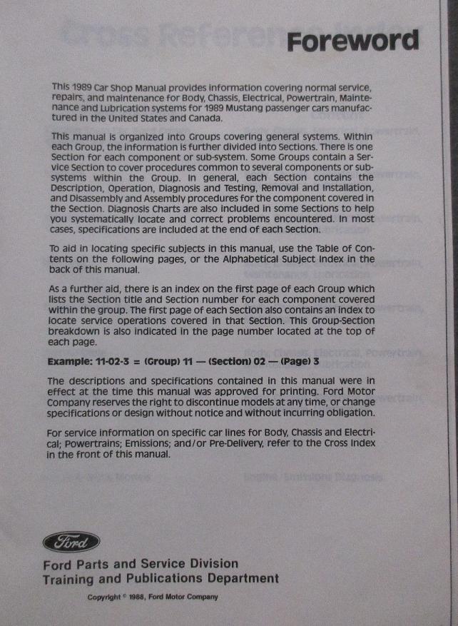 1989 Ford Mustang Shop Manual - 2
