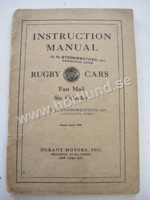 1928 Rugby Instruction Manual Six Cylinder