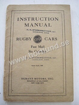 1928 Rugby Instruction Manual Six Cylinder