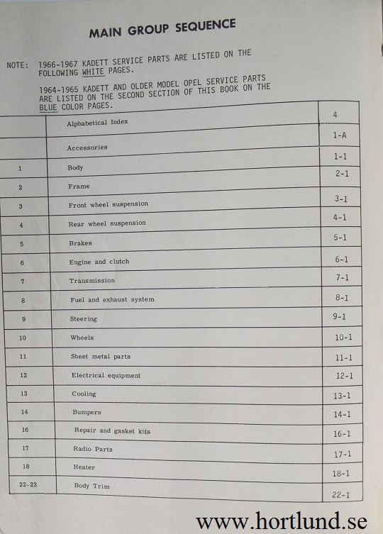 1964-1967 Opel Kadett Parts Book - 2