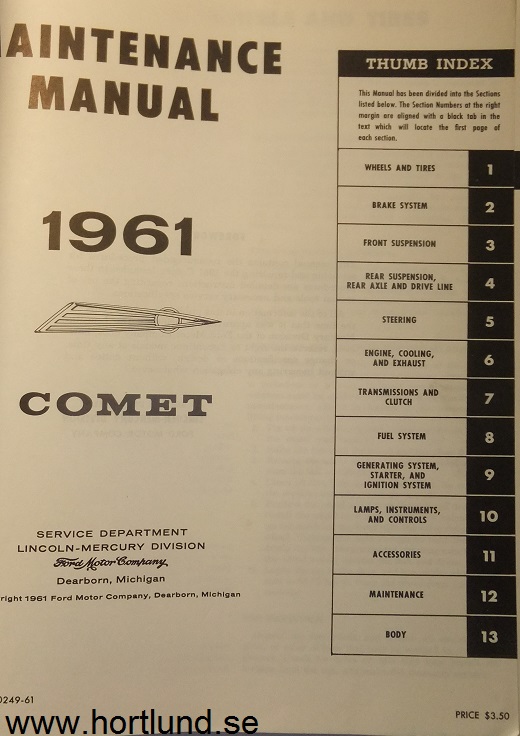 1961 Mercury Comet Maintenance Manual - 2