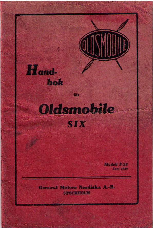 1928 Oldsmobile Six Modell F-28 Instruktionsbok