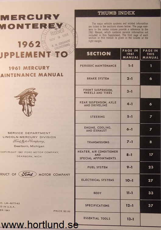 1962 Mercury Monterey Maintenance Manual - 2