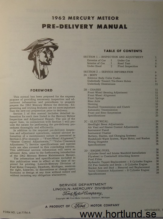 1962 Mercury Meteor Pre-Delivery Manual - 2
