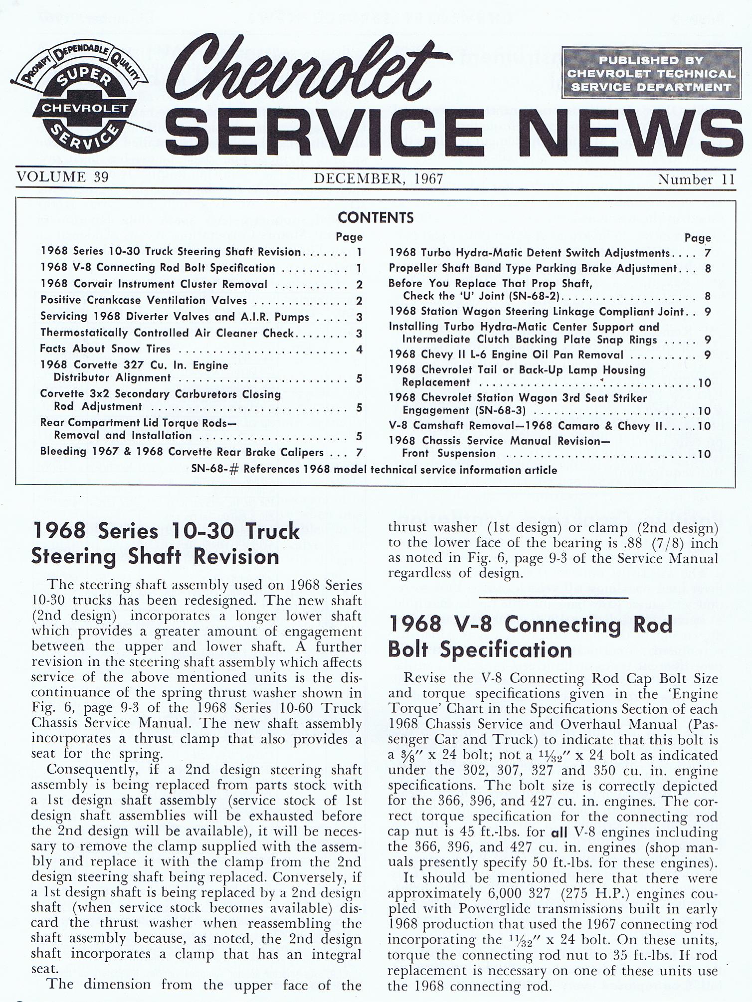 1967 - 1968 Chevrolet Service News December
