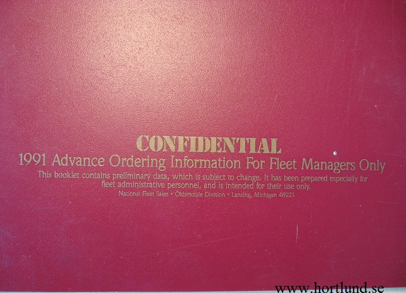1991 Oldsmobile Advance Ordering Information For Fleet Managers Only - 2