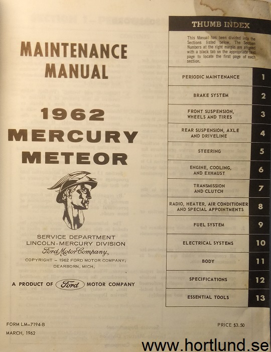 1962 Mercury Meteor Maintenance Manual - 2