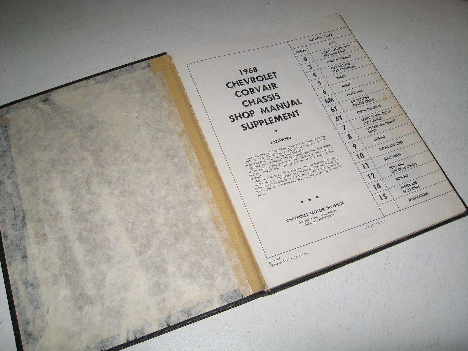 1968 Chevrolet Corvair Chassis Shop Manual Supplement Inbunden