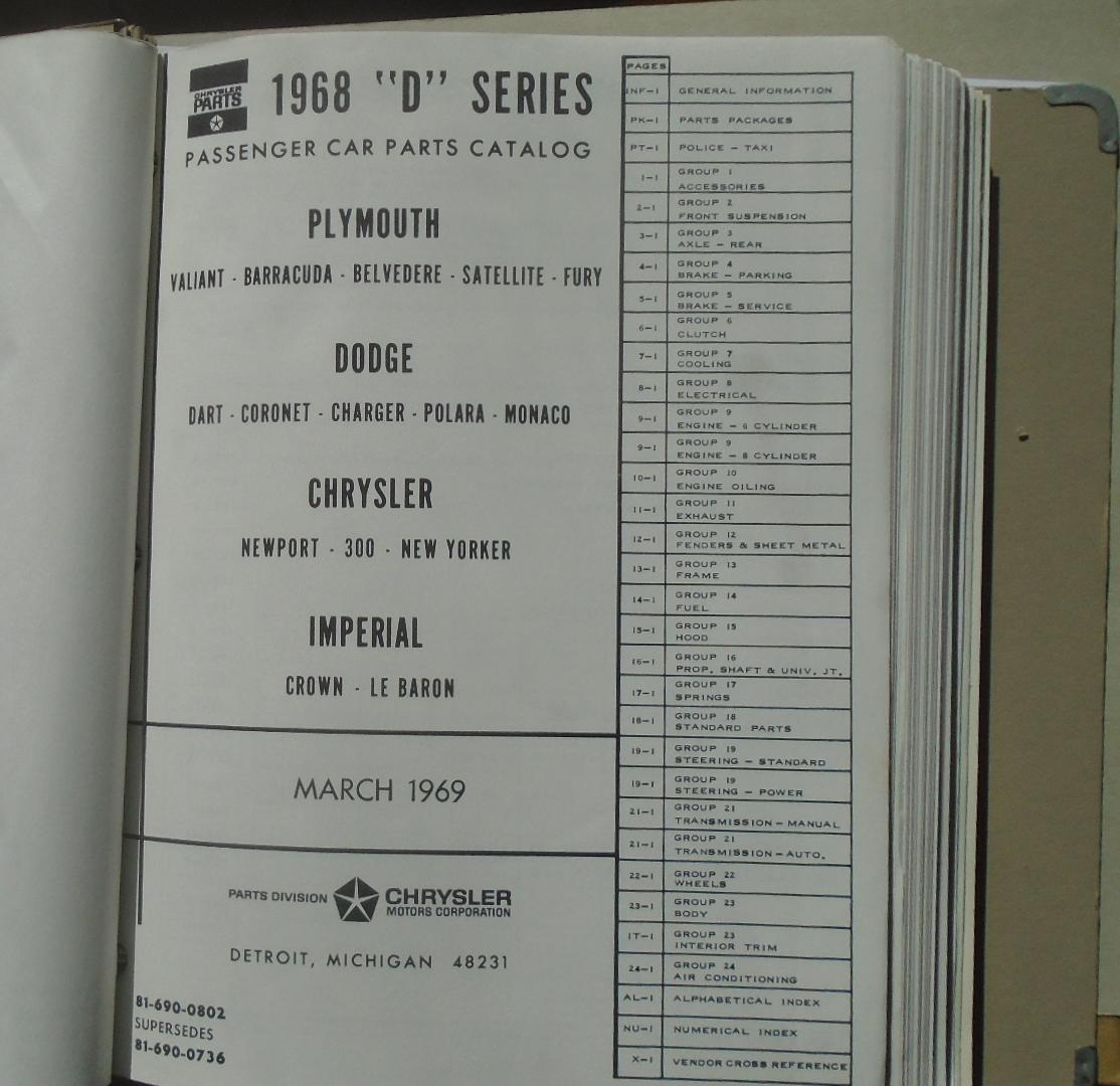 1968 Chrysler, Imperial, Dodge, Plymouth Parts Catalog