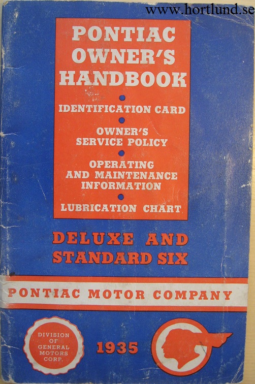 1935 Pontiac DeLuxe and Standard Six Owner's Handbook