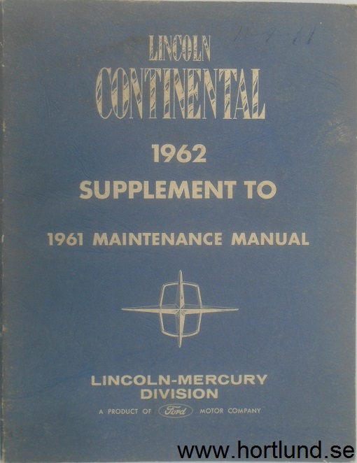 1962 Lincoln Continental Maintenance Manual supplement original