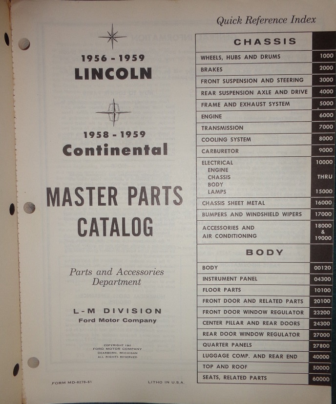 1956-1959 Lincoln and Continental Master Parts Catalog - 3