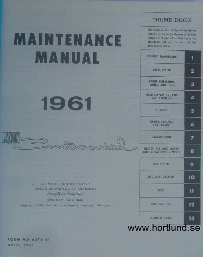 1961 Lincoln Continental Maintenance Manual - 2