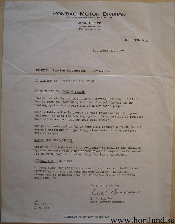 1937 Pontiac Service Bulletin