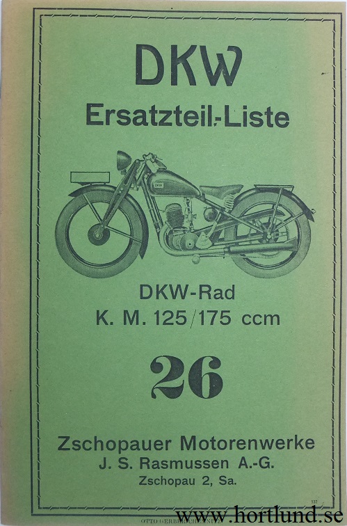 1932 DKW KM 125 175 Reservdelskatalog