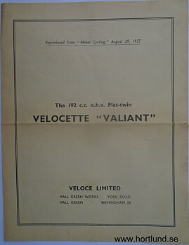 1957 Velocette Valiant broschyr