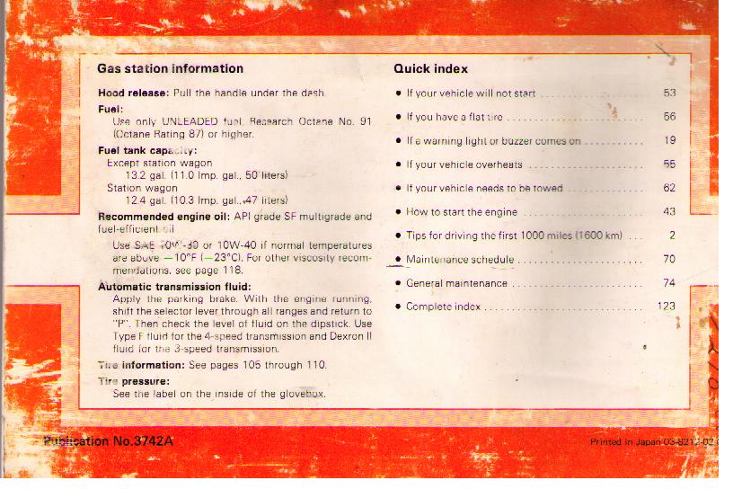 1983 Toyota Corolla Owners Manual - 2