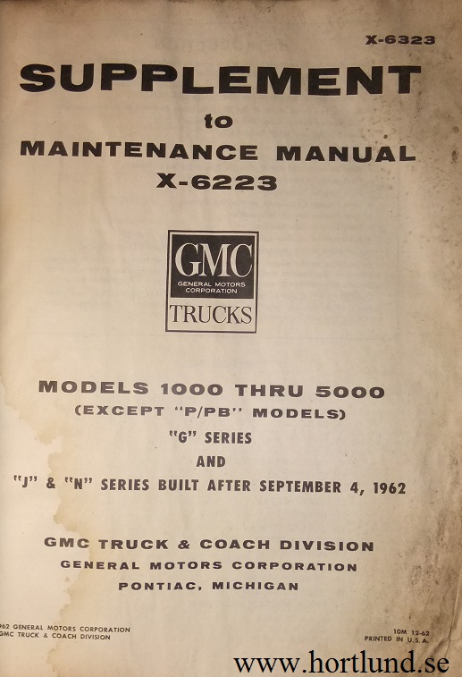 1963 GMC  Models 1000 - 5000 Maintenance Manual Supplement - 2