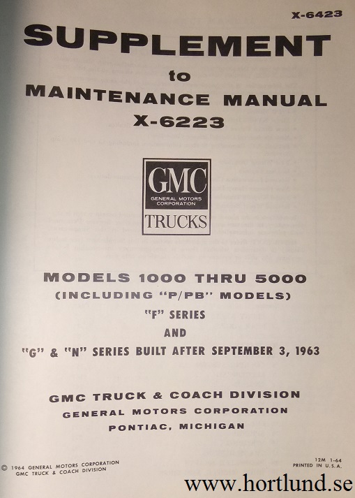 1964 GMC  Models 1000 - 5000 Maintenance Manual Supplement - 2