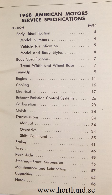 1968 AMC och Rambler Service Specifications - 2